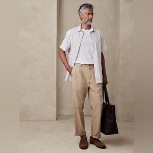 BANANA REPUBLIC COTTON-LINEN‎ SHIRT in Light Grounded Stripe